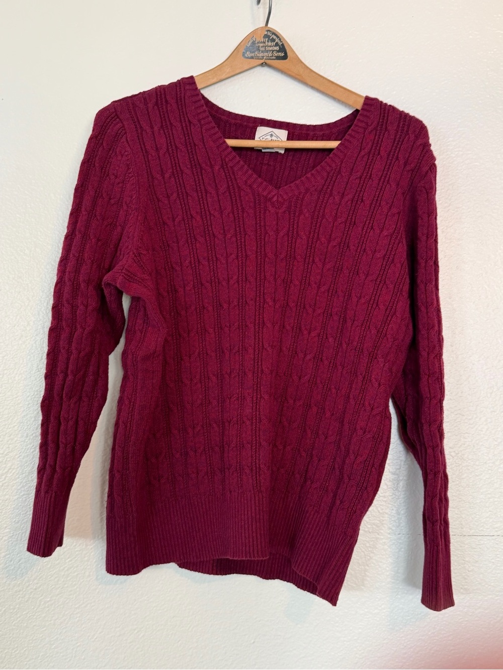 St. John's Bay Cable-Knit V-Neck Sweater - Burgundy